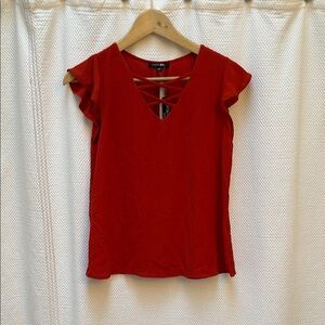 Papermoon Burnt Orange Flutter Sleeve Blouse with Criss Cross Front XSP